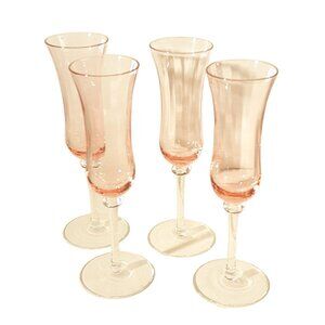 Vintage 4 Pink Optic Fluted Champagne Glass Clear Stems Vintage